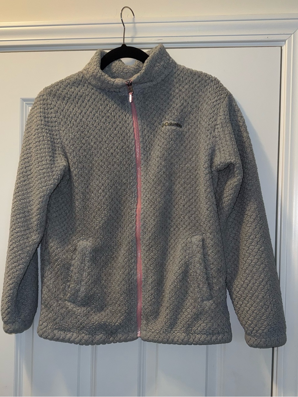 Columbia Girls Gray Quilted Fleece Jacket XL | Full Zip Lightweight Layer